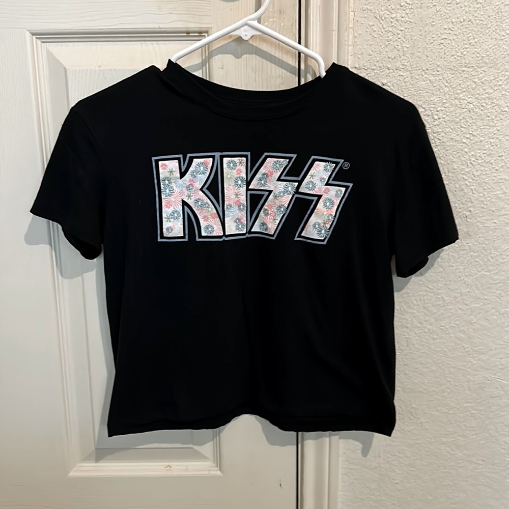 Black shirt with the colorful word